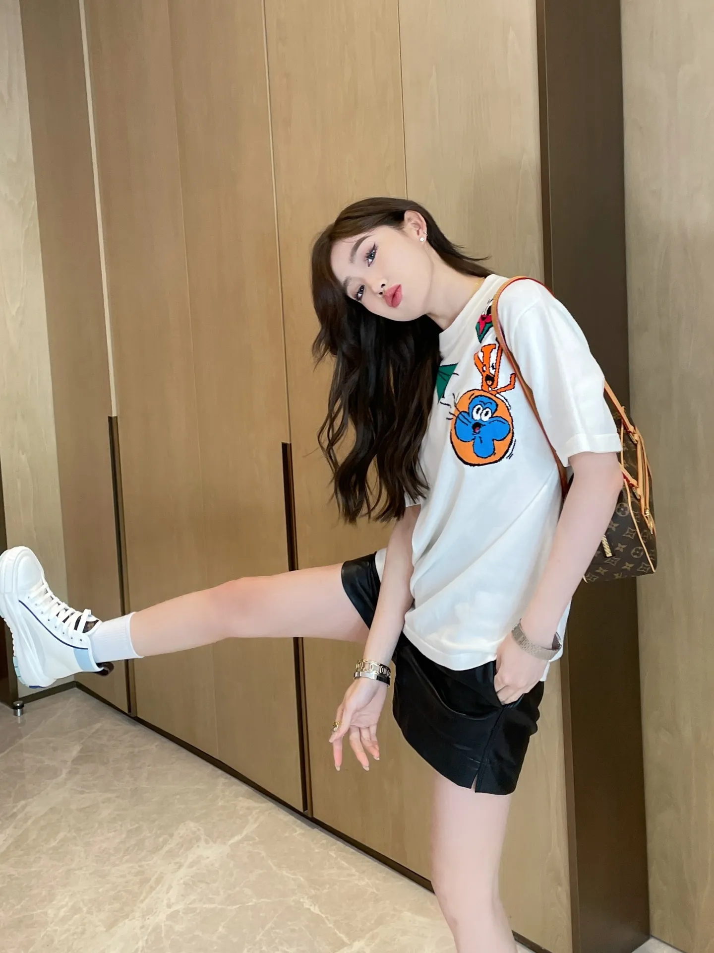 Louis Vuitton/Louis Vuitton cartoon paper airplane jacquard knitted short sleeves